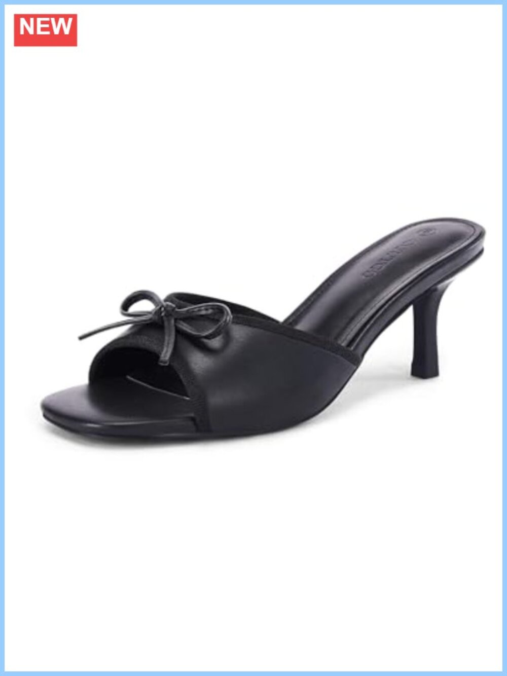 Womens Faux Leather Bow Mules Kitten Heel Slip On Dress Sandals